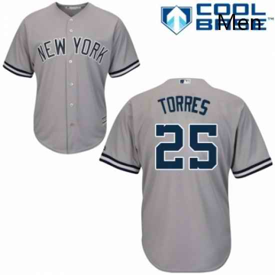 Mens Majestic New York Yankees 25 Gleyber Torres Replica Grey Road MLB Jersey